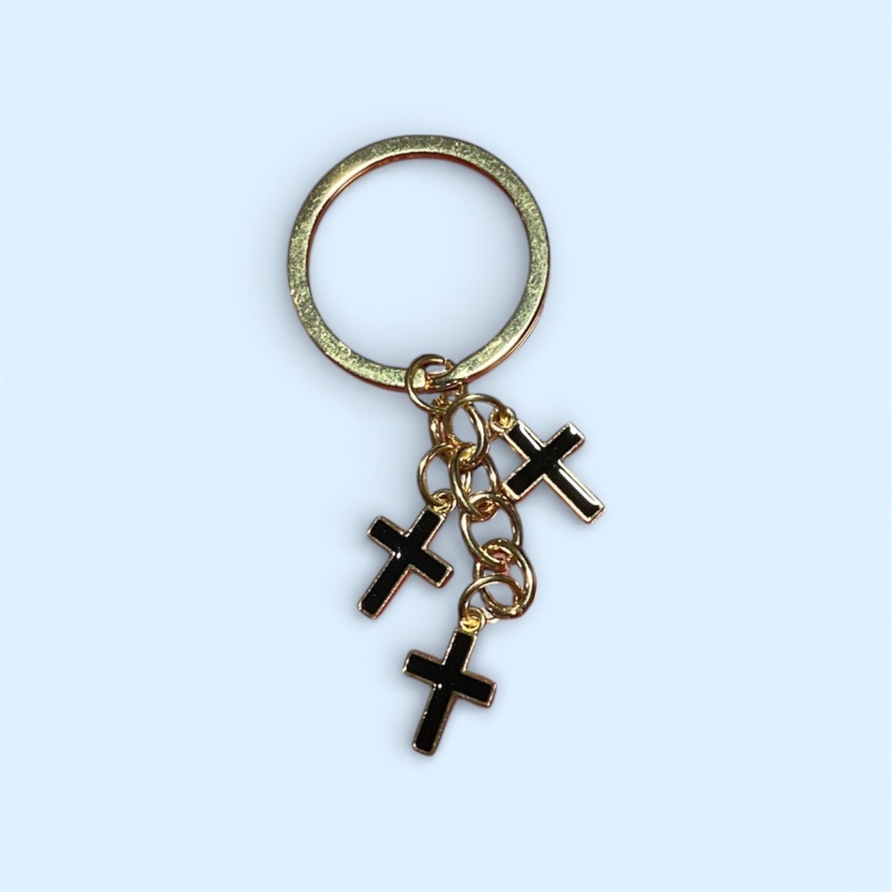 Easter Gold Purse Charm Keychain with Black Cross Charms